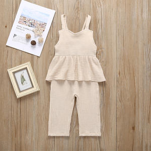 Vêtements d'été pour bébé, hauts et pantalons en mousseline personnalisés pour fillettes, ensemble décontracté de 2 pièces pour bébé - Product Image 3