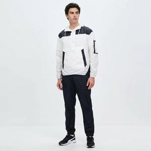 Veste coupe-vent en toile imperméable à col montant et capuche personnalisée OEM pour hommes - Légère pour l'extérieur avec poches avant - Product Image 1