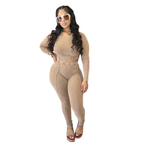 New Arrival Women Sexy Ribbed Sets Long Sleeve Cropped <strong>Joggers</strong> Casual Two Piece Autumn Outfits Custom Lady's Clothing - Product Image 4