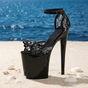 Sandali da 8 Pollici-20cm Sexy Fetish con Fiocco in Pizzo Nero, Tacco Sottile, Ultra Alto, Eleganti per Sfilate di Moda, <span class=keywords><strong>Scarpe</strong></span> per Pole Dance - Product Image 2