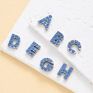 ตัวอักษร A-Z ขนาด 8 มม. ประดับคริสตัลสีน้ำเงิน <span class=keywords><strong>ส</strong></span>ำหรับทำปลอกคอสัตว์เลี้ยง ปลอกคอผู้หญิง DIY ของขวัญ จี้โลหะ งา<span class=keywords><strong>น</strong></span>ฝีมือโลหะ - Product Image 5