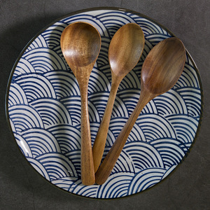 Ensemble de cuillères en bois d'acacia, fabriquées à la main, couleur unie, style simple, pour servir la soupe et le riz - Product Image 3