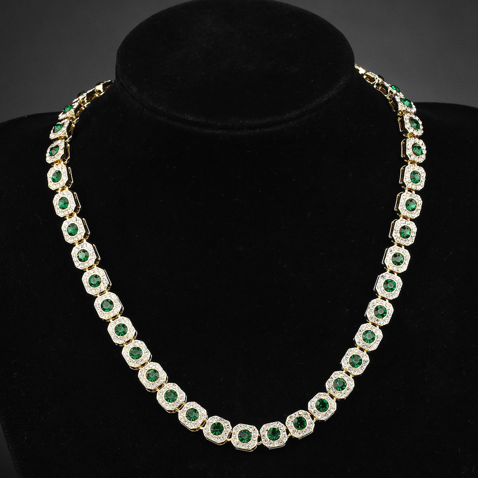 High Quality 10mm Emerald Gold Hip Hop Rock Candy Necklace Factory Direct For New Cross-border Fashion Chains