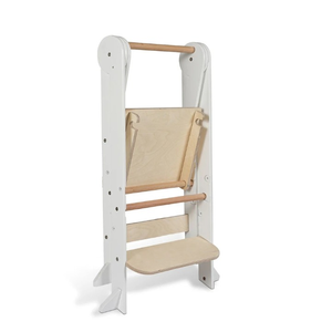 Marchepied pliable en <span class=keywords><strong>bois</strong></span> de sécurité pour tout-petits avec 2 barres de sécurité et <span class=keywords><strong>4</strong></span> <span class=keywords><strong>pieds</strong></span> amovibles stabilisateurs latéraux pour un rangement facile - Product Image 5