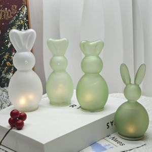 Toptan Yüksek Kaliteli Renkli Cam LED Tavşan ve Kanatlı Tavşan Masaüstü Dekorasyonu Zamanlayıcı Fonksiyonlu Paskalya İçin Uygun 2'li Set - Product Image 6