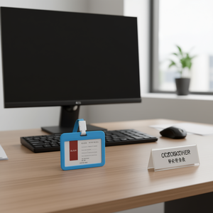 Porta badge ILAN con cordino da 43 cm blu per esposizione badge da lavoro - Product Image 2