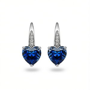 Boucles d'oreilles pendantes en forme de cœur E1501, cristal bleu marine, sertissage griffe, bijoux classiques pour femme, à porter au quotidien - Product Image 1
