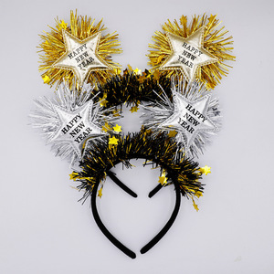 New Happy New Year Party Photo Props Creative Five-pointed Stars Shining Gold and Silver <strong>Hair</strong> Hoops England Style Material - Product Image 2