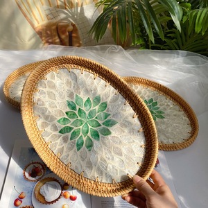 Cestino in Rattan decorazioni per hotel intrecciato rattan shell pane portaoggetti vassoio portatile conchiglia marrone <span class=keywords><strong>verde</strong></span> cestino rotondo in rattan - Product Image 4
