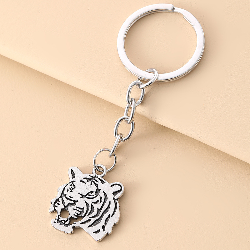 Wholesale Metal Double Sided Tiger Head Pendant Keychain
