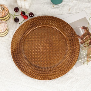 <span class=keywords><strong>Assiette</strong></span> de présentation décorée de motifs de rotin brun en gros <span class=keywords><strong>Assiette</strong></span> de présentation ronde en plastique pour mariage - Product Image 6