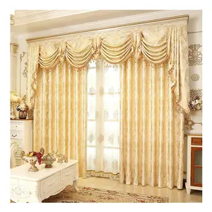 Ready made European Livingroom Curtain Cloth Jacquard Luxury living room curtains with valance