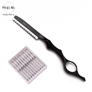 17.5cm AQIABI Professional Sharp Barber Razor Blades Hair Thinning Razors Hair Cut Knife With 10 Pcs Blades Z6100