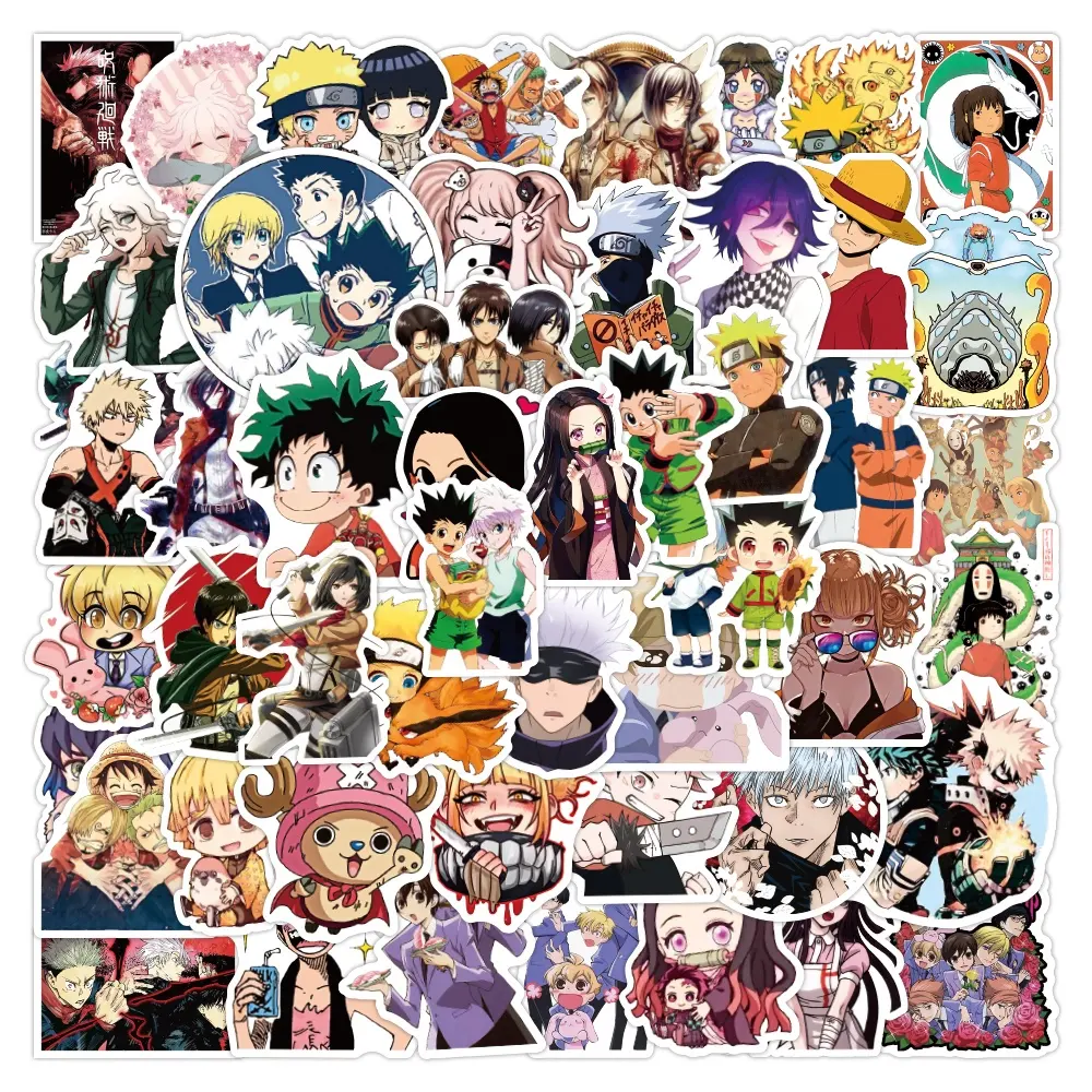 50pcs Hot Anime Collection PVC Waterproof Decorative Sticker Packs For Kids Notebook Skateboard Luggage Laptop Water Bottle Cup