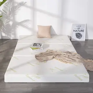 Folding Mattress Trifold Memory Foam Mattress With Ultra Soft Bamboo Cover Non-Slip Bottom Breathable Mesh Sides