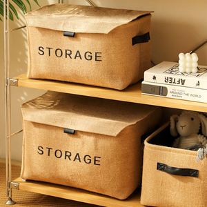 Cotton Linen Fabric Desktop Organizer Household Closet Dustproof <b>Storage</b> <b>Box</b> With Lid - Product Image 4