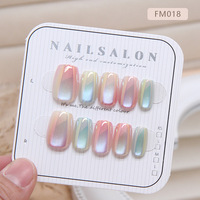 Faux ongles à presser en acrylique ABS, courts, carrés, 3D, effet œil de chat chromé, style français simple, réutilisables, en gros