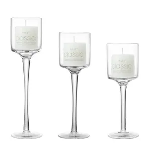 Großhandel Günstige Elegante Glas Set von 3 Tee licht Tisch dekorative schwimmende Stiel Kerzenhalter für die Hochzeit