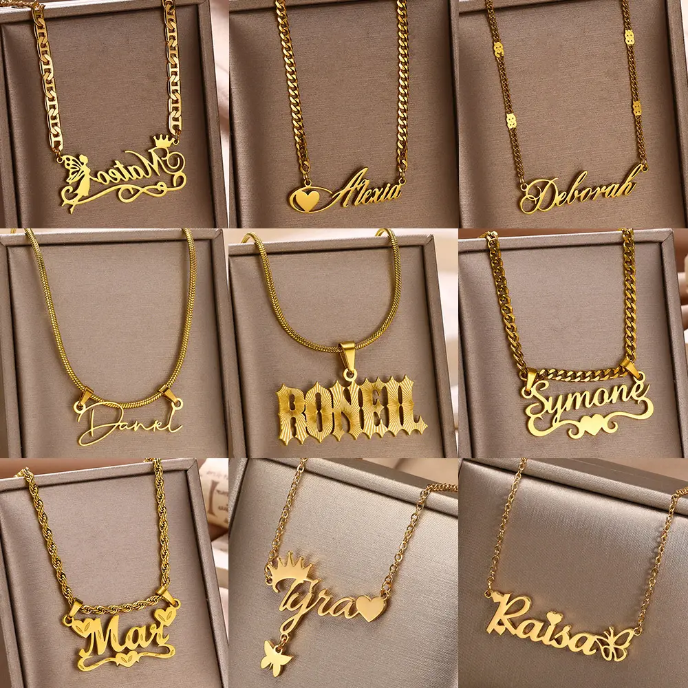 Collar con nombre de oro personalizado con cadena de caja Collar con nombre personalizado Joyería hecha a mano Regalo de cumpleaños personalizado para su mamá