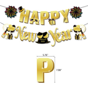 Striscione di Capodanno 2027 con Rose Nere e Oro, Ghirlanda di Carta a Forma di Fuochi d'Artificio per Decorazioni a Tema Anno Nuovo - Product Image 4