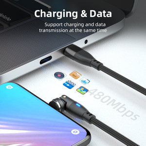 9pin 540 סוג סיבוב c כבל מגנטי 60w | 3 ב 1 מטען נתונים כבל טלפון pd מהיר כבל טעינה כבל 1 מ '2m - Product Image 6