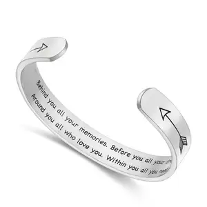 Loftily Engraved Personalized Positive Friendship Sayings Bangle Plain Stainless Steel Open Cuff Bracelet