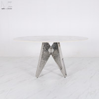 Ensemble de table à manger ronde de luxe moderne de style français du milieu du siècle, avec plateau en pierre frittée, 4 places, et 4 chaises, vente en gros