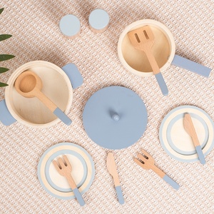 Jeu de cuisine d'imitation unisexe, casseroles et poêles bleues, jouets en bois, ustensiles de cuisine pour enfants, jeux éducatifs pour enfants - Product Image 6