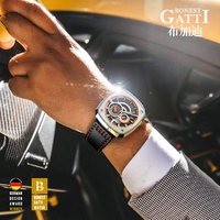 Montre mécanique automatique de luxe pour homme Bonest Gatti, squelette, étanche, verre saphir, bracelet en cuir, montre-bracelet pour affaires BG6601