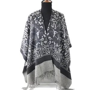 Fabrikant Groothandel Vrouwen Dierenprint Wollen Poncho Custom Tasse Winter Warme Wollen Sjaal