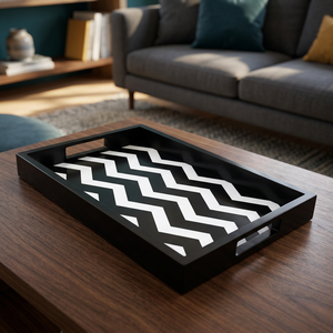 Bandeja de Servir de Madera con Incrustaciones de Hueso Pulido y Acrílico MDF, Diseño Redondeado, Estilo Moderno, para Decoración Navideña del Hogar y Servir Alimentos/Frutas - Product Image 5