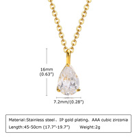 Bijouterie Vente en gros Collier en acier inoxydable plaqué or 18 ct Collier étanche goutte d'eau CZ Griffe pour femme