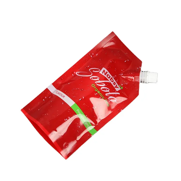 Bolsa de plástico con forma especial para líquidos, bolsa de embalaje para zumo de frutas con boquilla