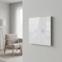 Interrupteur intelligent Tuya Larkkey à 2 boutons en verre, Wi-Fi L+N/L, en promotion, au meilleur prix