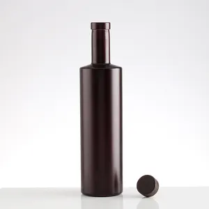 luxury 1000ml 1liter matte black glass vodka wine bottle with cap