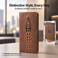 Étui portefeuille en cuir véritable 3D tête de crocodile pour iPhone 18 17 16 15 14 Pro Max avec protection RFID et porte-cartes magnétique