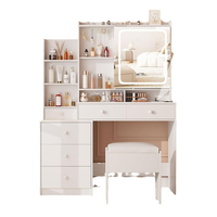 Table de toilette moderne en MDF, gain de place, avec miroir LED réglable, écologique, plusieurs tiroirs, idéale pour chambre compacte