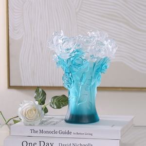 Jarrón de Flores de Vidrio Esmaltado de Color Azul y Blanco, Adorno Creativo para Sala de Estar - Product Image 1