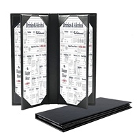 Porte-menus 4,25 x 11 pouces à six vues, en similicuir noir avec coins biseautés pour restaurant, hôtel, café-bar