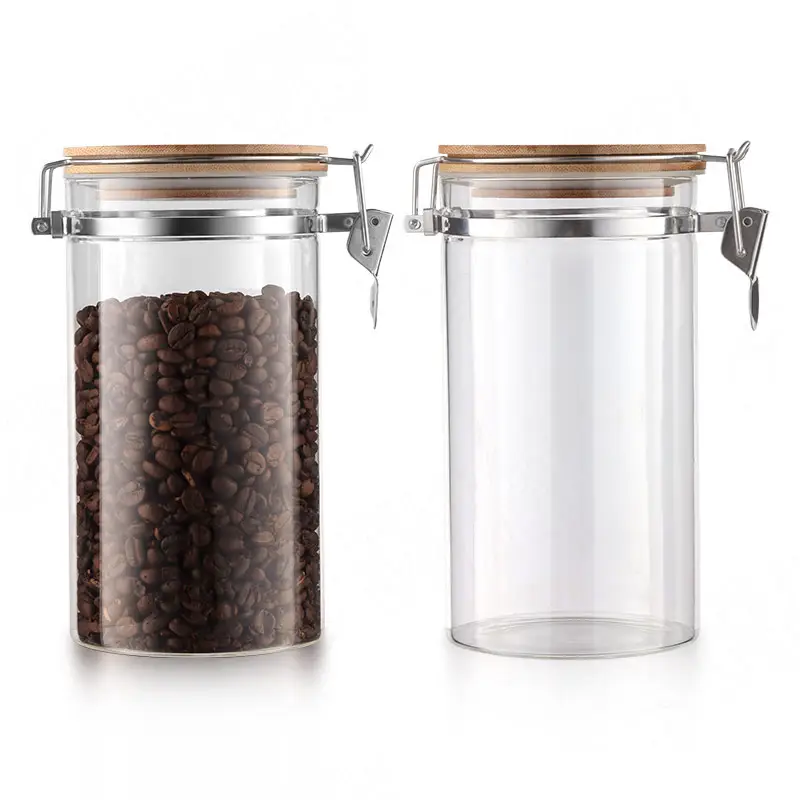 Glass Storage Jar, Food Storage Container Airtight Food Jars with Bamboo Wooden Lid, Kitchen Canisters