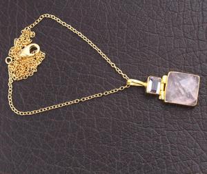 Natural Rose Quartz Pendant Necklace Statement Necklace Wedding Jewelry Bridesmaid Gift Necklace - Product Image 2