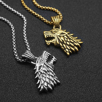 Liontin Hip Hop Kepala Serigala Viking Gothic Vintage Pvd Lapis Emas 18k Baja Tahan Karat Perhiasan Fashion Berkualitas Kalung Pria Grosir