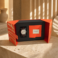 Boîte d'emballage de montre de luxe, boîte cadeau rigide magnétique avec insert en velours, plateau en mousse EVA, impression de logo en feuille d'or personnalisée
