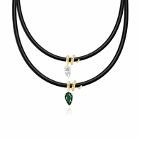 Collier en argent sterling 925 Gemnel avec cordon en cuir noir, pendentif bohème en forme de goutte d'eau avec CZ vert clair taille poire, bijou personnalisé