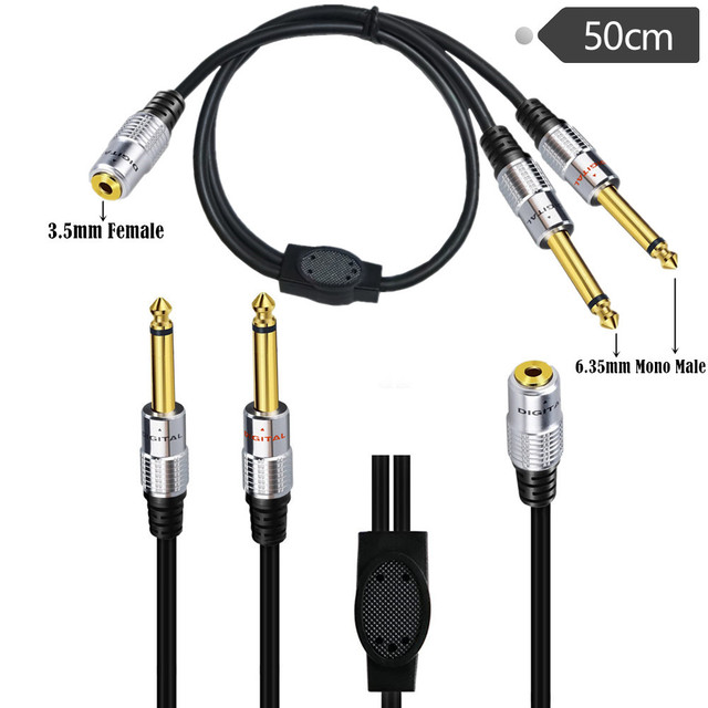 Gold-plated Metal Housing 35mm Stereo Female to Dual 635mm Mono Male Y-splitter Adapter Cable