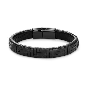 Pulsera de Cuero Genuino Negro con Cierre Magnético de Acero Inoxidable 316L, Nuevo Modelo, Pulsera Azul para Hombre - Product Image 5