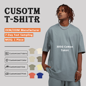 T-shirt da <span class=keywords><strong>uomo</strong></span> personalizzata di alta qualità, 100% cotone, 305G, pesante, stile streetwear, girocollo, taglie forti, spalle scese, tinta unita, senza stampa - Product Image 1
