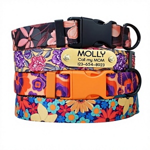Personalizado-4 patrones florales, collar de cachorro personalizado con diseño de flor único, collar de niña lindo, collares de perro grabados - Product Image 1