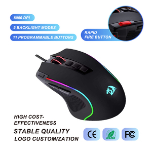 Redragon เม้าส์สำหรับเล่นเกมแบบมีสาย RGB 8000 dpi พร้อมปุ่มตั้งโปรแกรมได้11ปุ่มเมาส์เล่นเกม5โหมดแบ็คไลท์ - Product Image 1