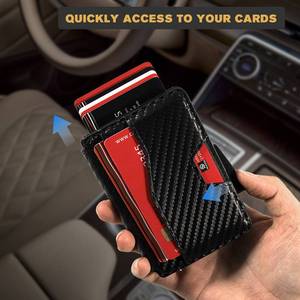 Casekey RFID Slim Pop up <b>Metal</b> Card Holder Carbon Fiber Leather Bifold Minimalist Smart <b>Wallet</b> with ID Window Money Clip for Men - Product Image 2
